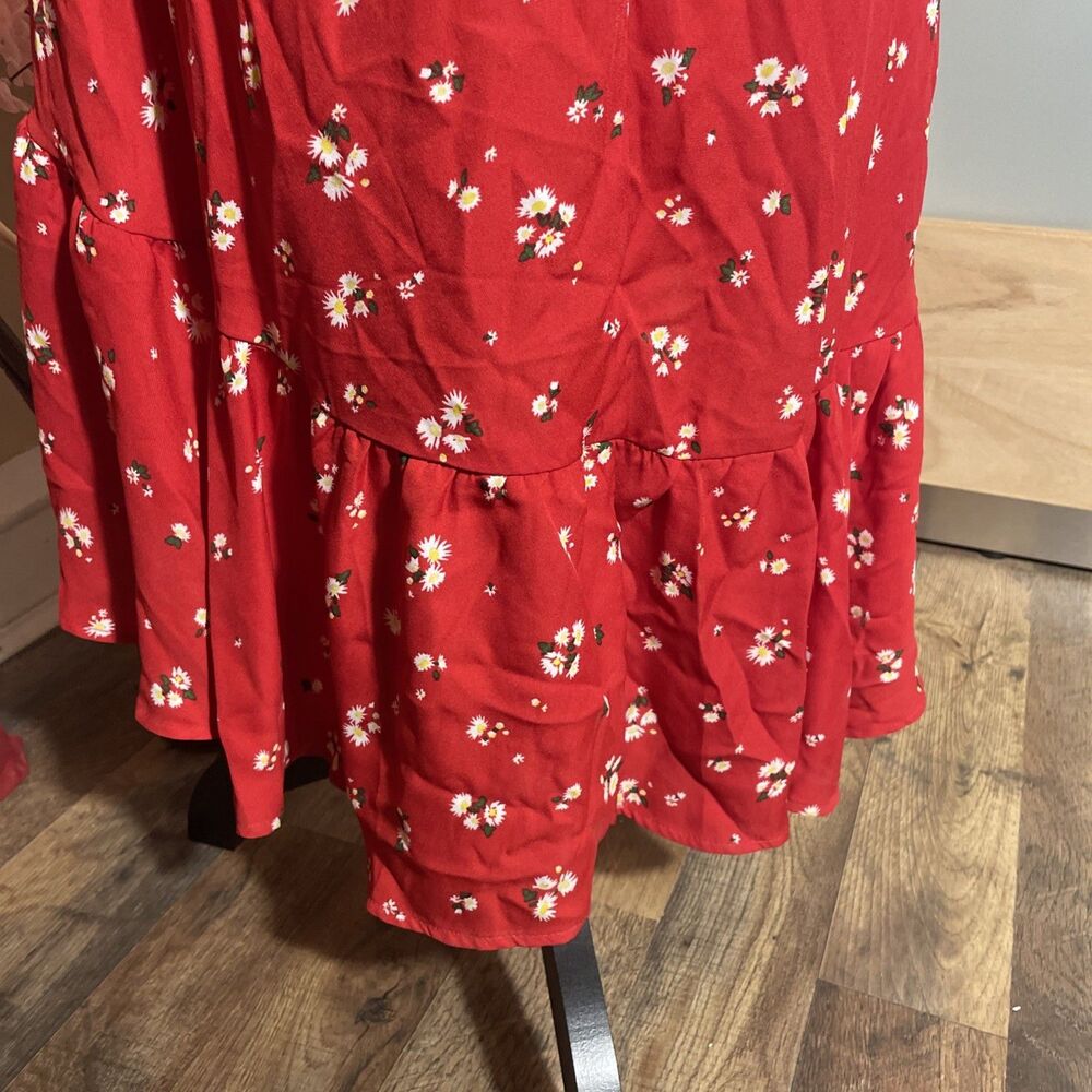 Mi Ami Red Floral Off Shoulder Smocked Maxi Dress Womens Medium Ruffle Hem - Picture 7 of 8